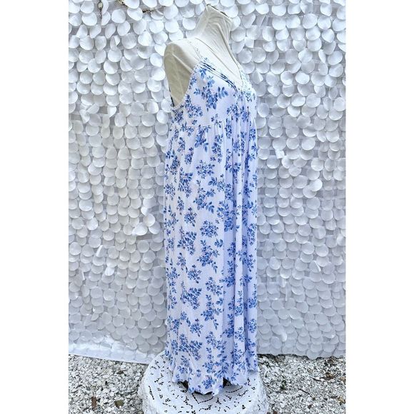 Eileen West Large Blue Floral KNIT Sleeveless Nightgown MAXI Modal NWOT - Picture 3 of 10